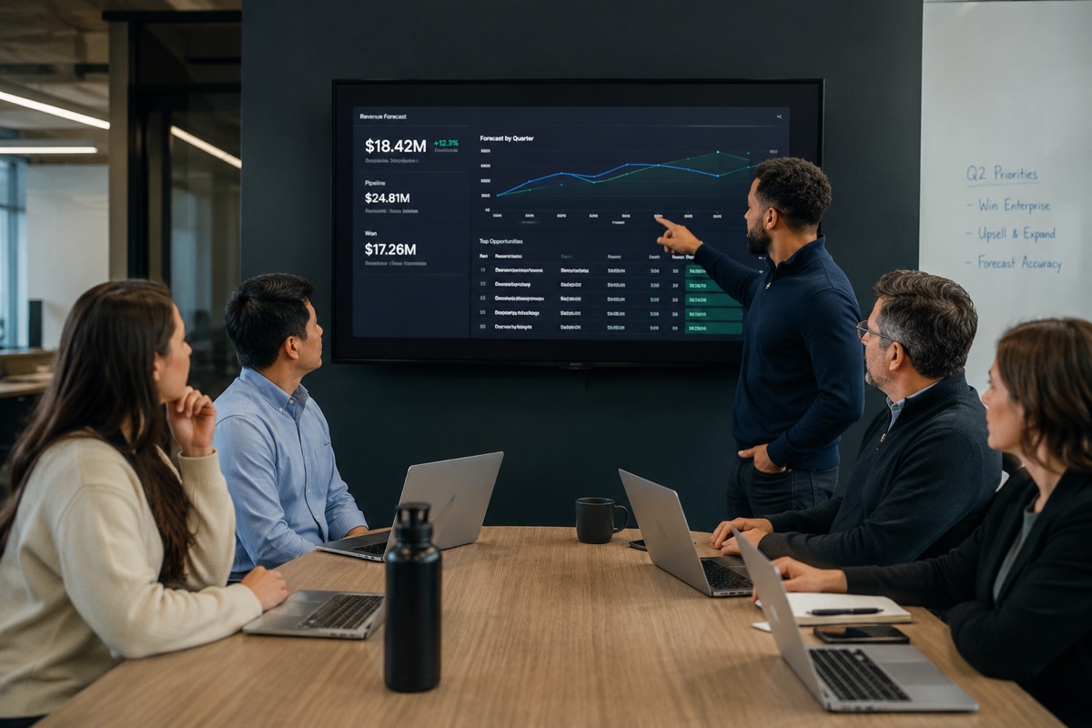 An enterprise technology revenue team reviewing a live forecast